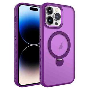 For iPhone 14 Pro MagSafe Magnetic Holder Breathable Phone Case(Purple)