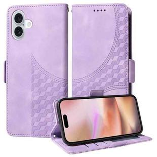 For iPhone 16 Plus Embossed Rhombus Starry Leather Phone Case(Purple)