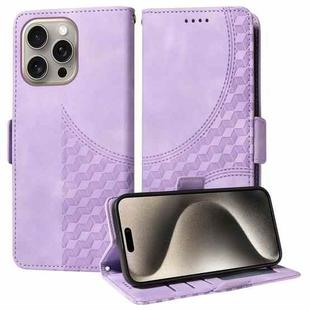 For iPhone 15 Pro Max Embossed Rhombus Starry Leather Phone Case(Purple)