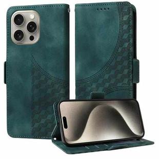 For iPhone 15 Pro Embossed Rhombus Starry Leather Phone Case(Green)