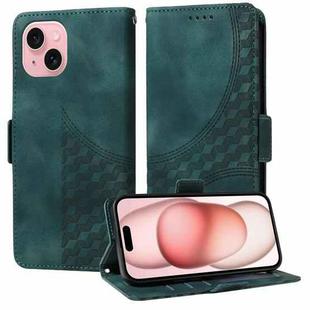 For iPhone 15 Plus Embossed Rhombus Starry Leather Phone Case(Green)
