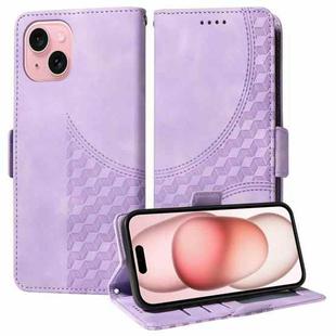 For iPhone 15 Plus Embossed Rhombus Starry Leather Phone Case(Purple)