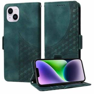 For iPhone 14 Plus Embossed Rhombus Starry Leather Phone Case(Green)