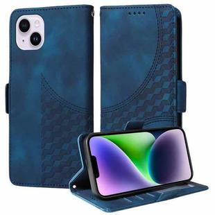 For iPhone 14 Plus Embossed Rhombus Starry Leather Phone Case(Blue)