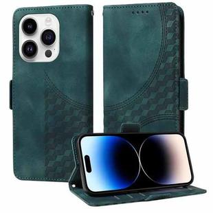 For iPhone 14 Pro Embossed Rhombus Starry Leather Phone Case(Green)