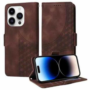For iPhone 14 Pro Embossed Rhombus Starry Leather Phone Case(Brown)