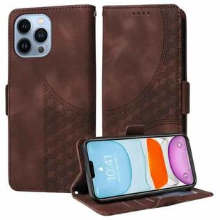 For iPhone 12 Pro Max Embossed Rhombus Starry Leather Phone Case(Brown)