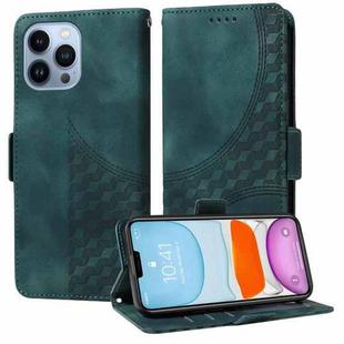 For iPhone 12 / 12 Pro Embossed Rhombus Starry Leather Phone Case(Green)