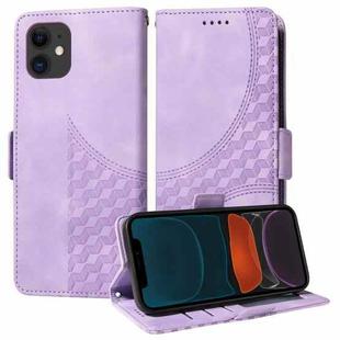 For iPhone 11 Embossed Rhombus Starry Leather Phone Case(Purple)