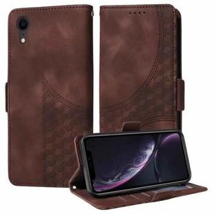 For iPhone XR Embossed Rhombus Starry Leather Phone Case(Brown)