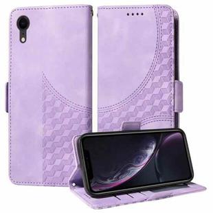 For iPhone XR Embossed Rhombus Starry Leather Phone Case(Purple)