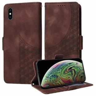 For iPhone XS Max Embossed Rhombus Starry Leather Phone Case(Brown)