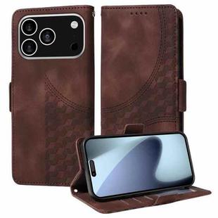 For iPhone 17 Pro Embossed Rhombus Starry Leather Phone Case(Brown)