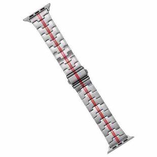 For Apple Watch SE 2023 44mm Stainless Steel Watch Band(Silver Red)