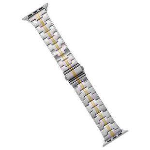 For Apple Watch Series 5 44mm Stainless Steel Watch Band(Silver Gold)