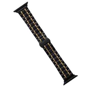 For Apple Watch Ultra 49mm Five-Beads Stainless Steel Watch Band(Black Gold)