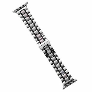 For Apple Watch Series 8 41mm Five-Beads Stainless Steel Watch Band(Silver Black)