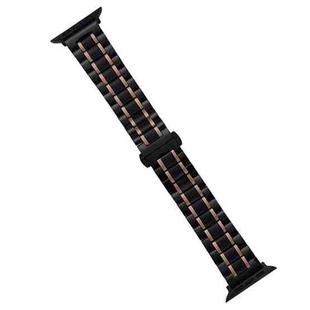 For Apple Watch Series 8 45mm Five-Beads Stainless Steel Watch Band(Black Rose Gold)