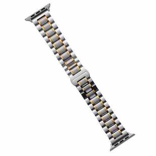 For Apple Watch Series 3 38mm Five-Beads Stainless Steel Watch Band(Silver Gold)