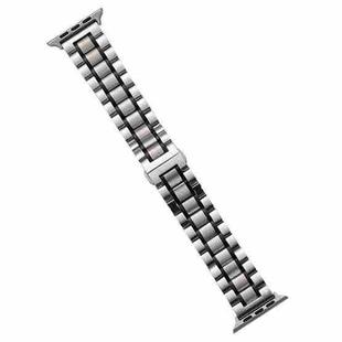 For Apple Watch Series 3 38mm Five-Beads Stainless Steel Watch Band(Silver Black)