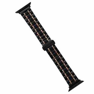 For Apple Watch Series 3 42mm Five-Beads Stainless Steel Watch Band(Black Rose Gold)