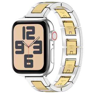 For Apple Watch SE 2023 44mm H Slim Stainless Steel Watch Band(Silver Gold)