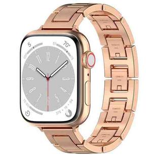 For Apple Watch Series 8 45mm H Slim Stainless Steel Watch Band(Rose Gold)