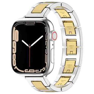 For Apple Watch Series 5 44mm H Slim Stainless Steel Watch Band(Silver Gold)