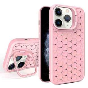 For iPhone 11 Pro Max Honeycomb Radiating Lens Holder Magsafe Phone Case(Pink)