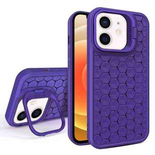 For iPhone 12 Honeycomb Radiating Lens Holder Magsafe Phone Case(Purple)