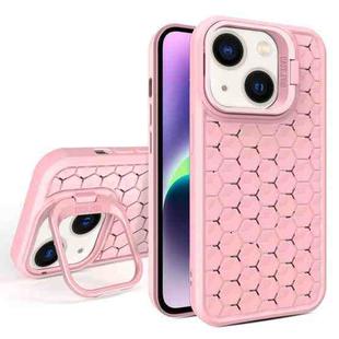 For iPhone 14 Plus Honeycomb Radiating Lens Holder Magsafe Phone Case(Pink)