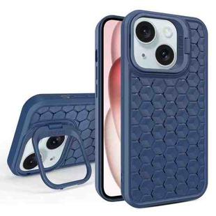 For iPhone 15 Honeycomb Radiating Lens Holder Magsafe Phone Case(Blue)