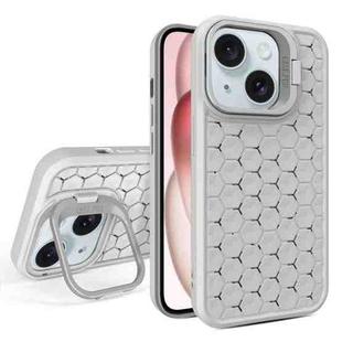 For iPhone 15 Honeycomb Radiating Lens Holder Magsafe Phone Case(Grey)