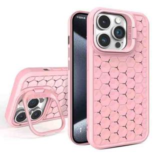 For iPhone 15 Pro Honeycomb Radiating Lens Holder Magsafe Phone Case(Pink)