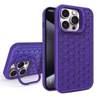 For iPhone 15 Pro Honeycomb Radiating Lens Holder Magsafe Phone Case(Purple)