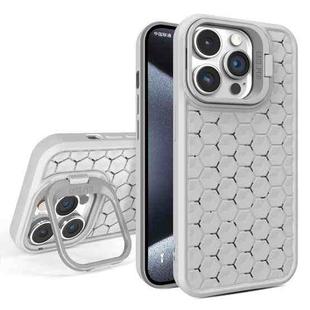 For iPhone 15 Pro Max Honeycomb Radiating Lens Holder Magsafe Phone Case(Grey)
