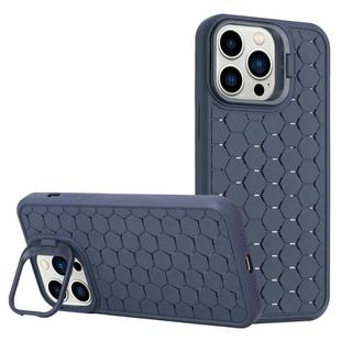 For iPhone 16 Pro Max Honeycomb Radiating Lens Holder Magsafe Phone Case(Blue)