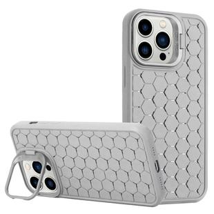 For iPhone 16 Pro Max Honeycomb Radiating Lens Holder Magsafe Phone Case(Grey)