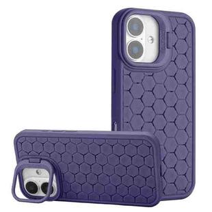 For iPhone 16 Plus Honeycomb Radiating Lens Holder Magsafe Phone Case(Purple)