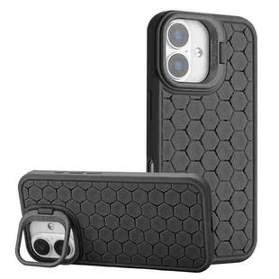 For iPhone 16 Honeycomb Radiating Lens Holder Magsafe Phone Case(Black)