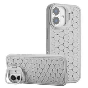 For iPhone 16 Honeycomb Radiating Lens Holder Magsafe Phone Case(Grey)