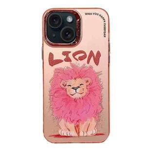 For iPhone 14 Electroplated Lens Ring Cartoon Animal Phone Case(Lion)