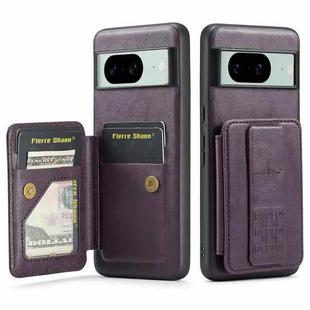 For Google Pixel 8a Fierre Shann Oil Wax Cow Leather Card Holder Back Phone Case(Purple)