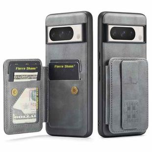 For Google Pixel 8 Pro Fierre Shann Oil Wax Cow Leather Card Holder Back Phone Case(Grey)