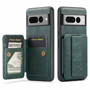 For Google Pixel 7 Pro Fierre Shann Oil Wax Cow Leather Card Holder Back Phone Case(Green)