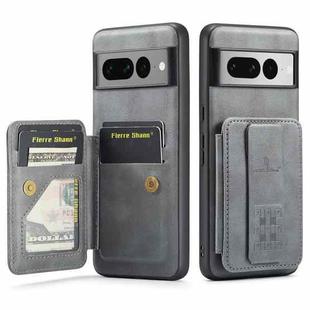 For Google Pixel 7 Pro Fierre Shann Oil Wax Cow Leather Card Holder Back Phone Case(Grey)