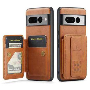For Google Pixel 7 Pro Fierre Shann Oil Wax Cow Leather Card Holder Back Phone Case(Brown)