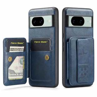 For Google Pixel 7 Fierre Shann Oil Wax Cow Leather Card Holder Back Phone Case(Blue)