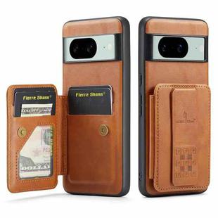 For Google Pixel 7 Fierre Shann Oil Wax Cow Leather Card Holder Back Phone Case(Brown)