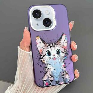 For iPhone 15 Plus Dual-sided IMD Animal Graffiti TPU + PC Phone Case(Stunned Cat)